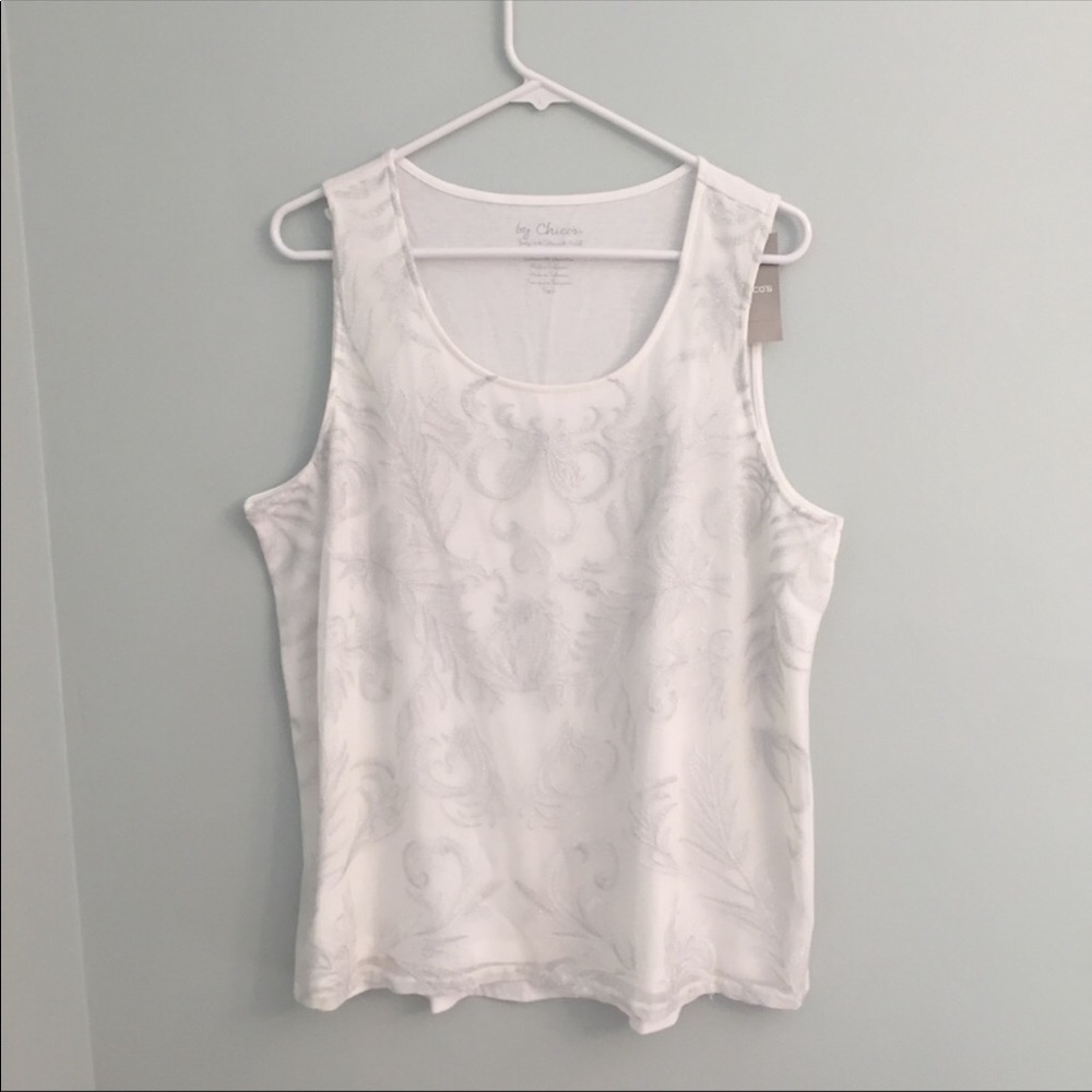 Beautiful Silver Embroidered Tank Blouse Career 3X